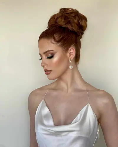 Gorgeous Long Dark Copper Updo for Prom