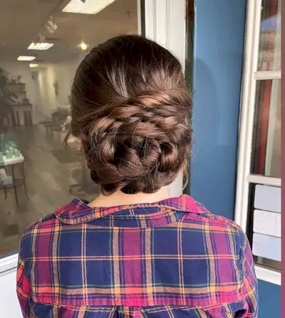 Neat Overlap Prom Updo for Long Mane