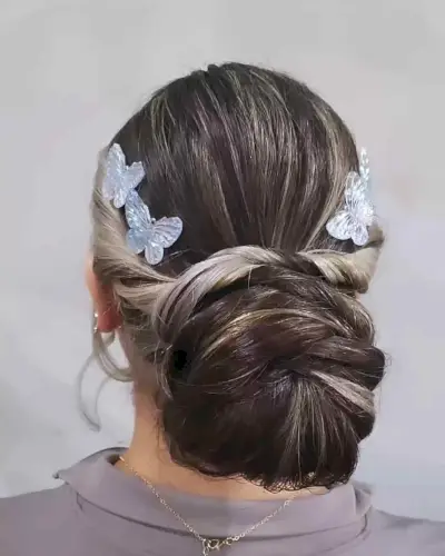 Low Jumbo Updo Bun with Butterfly Clips for Longer Locks