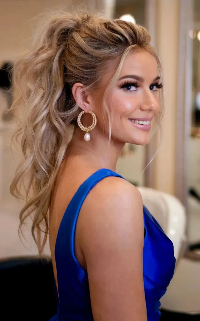 Hestehale Updo med rufsete bølger' title=