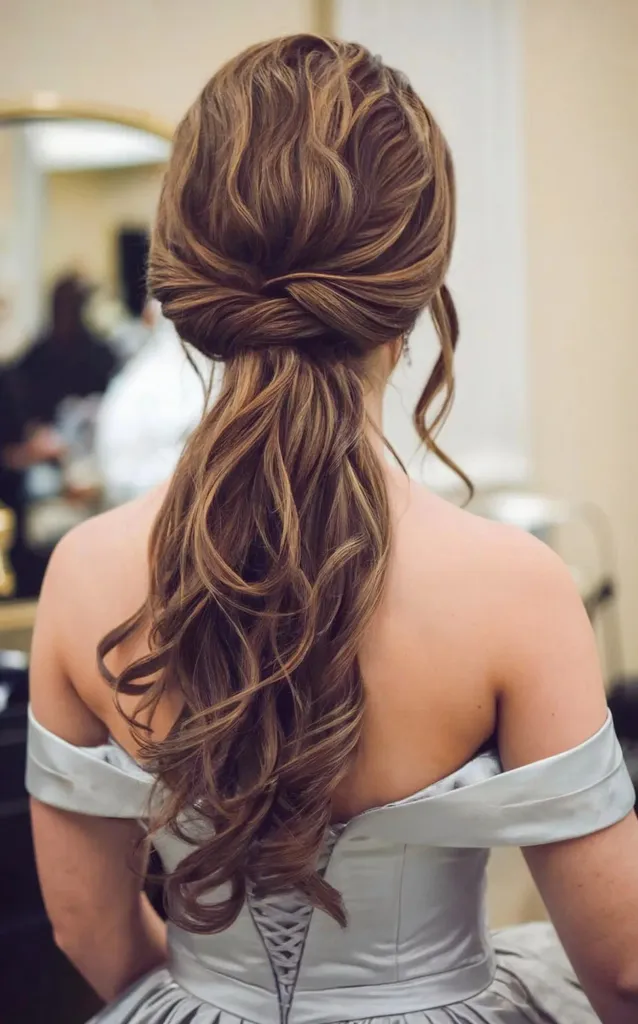 Lang voluminøs hestehale med bølger' title=