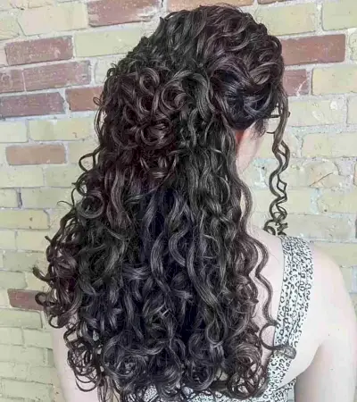 Inversed Curly Half Updo for long curly for the prom