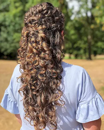 Half-Up Prom Style with Long Voluminous Curly Twists for long hair