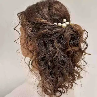 Medium Curly Prom Style with Pearl Accessories