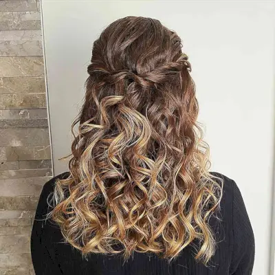Twist Half-Upstyle for Medium Bronde Ombre Curly Hair for Prom