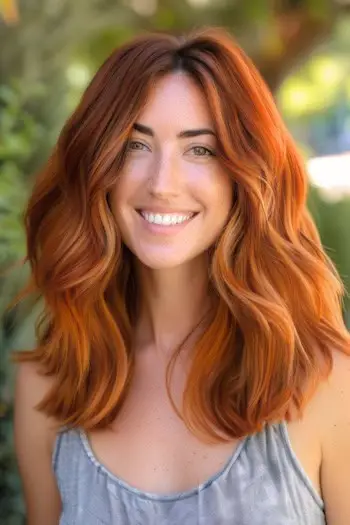 Unde de cupru care încadrează fața.