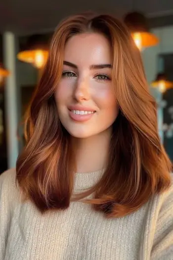 Balayage de cupru pe păr brun.