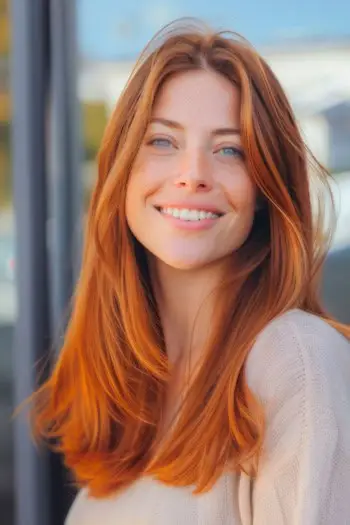 Păr drept cupru auriu.