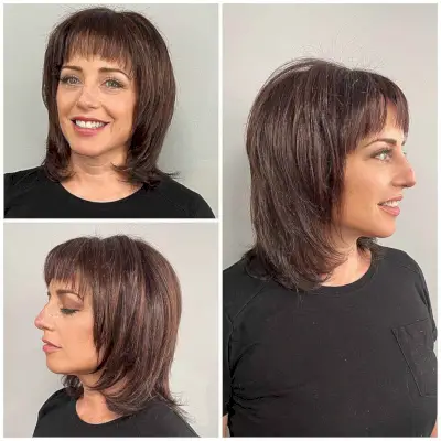 low-maintenance Rachel Hairstyle shag cut with bangs