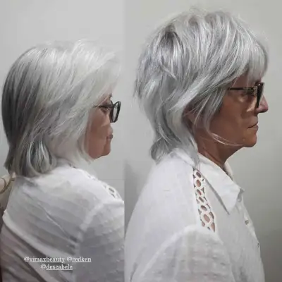 Wash-and-Wear Shag with Bangs for Women Over 60