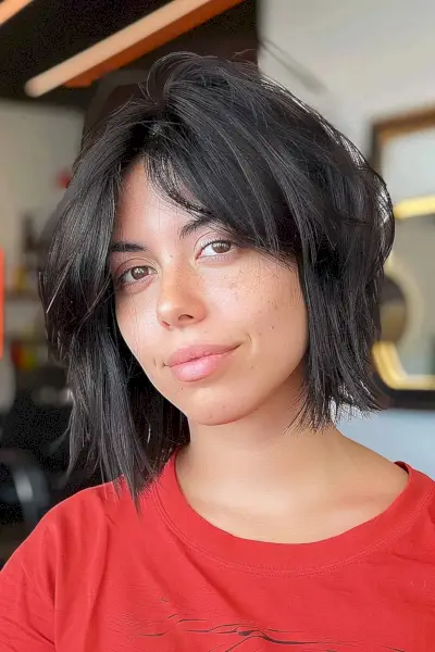 modern textured shag with full curtain bangs