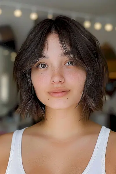 short shag with middle part curtain bangs