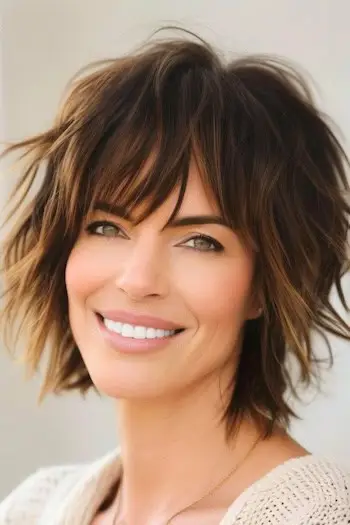 두꺼운 머리 짧은 헤어스타일을 위한 헝클어진 샤그.