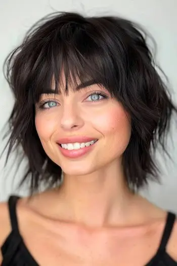 희미한 섀기 레이어 짧은 헤어스타일.