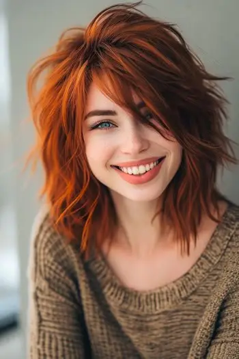 Penteado de comprimento médio Vivid Copper Shag.