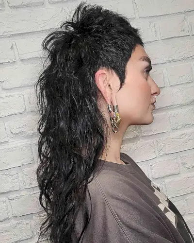 Shag Mullet for Very Long Hair for women with sideburns and a shaved side