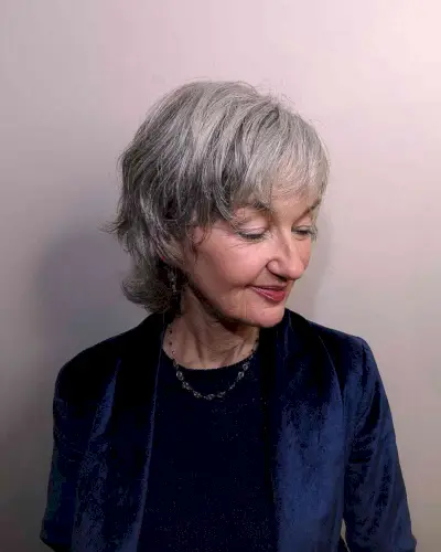 Salt and Pepper Shaggy Mullet for Women Over 70