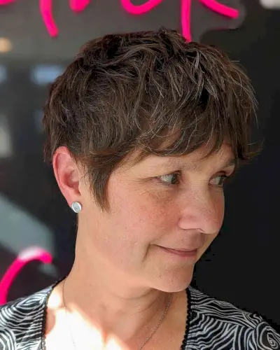 Brunette Shaggy Choppy Wavy Pixie