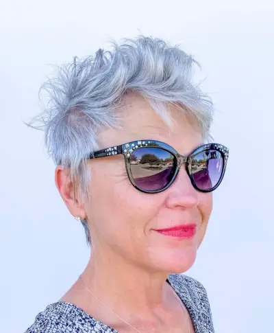 Shaggy pixie cut for older women in their 50s and 60s