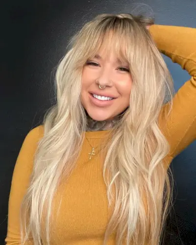 Honey Blonde Textured Shag with Long Bangs