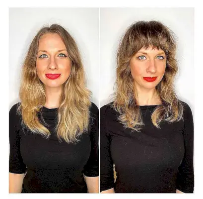 A face-framing shag haircut with fringe bangs