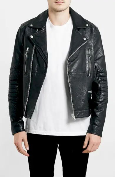 Topman 블랙 가죽 바이커 재킷