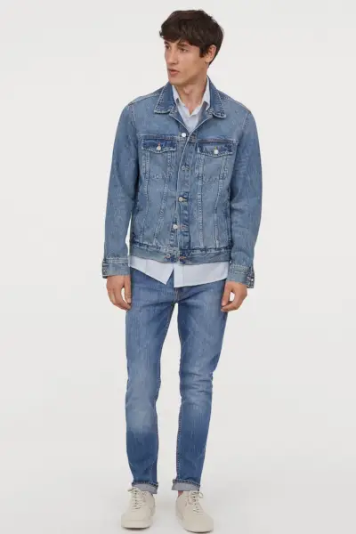 H&M Skinny Jeans Men Light Blue Wash Model Nicolas Ripoll