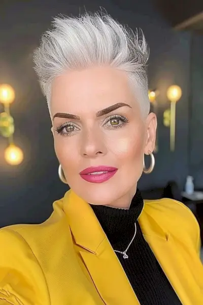 silver slicked up pixie cut