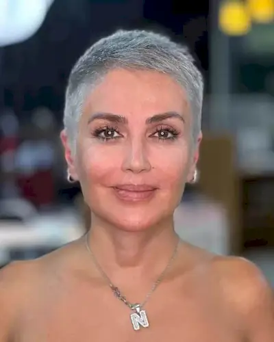 Super Short Feminine Buzz Cut for Grey Hair