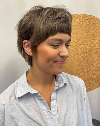 Tousled Bixie with Winged Layers and Micro Bangs
