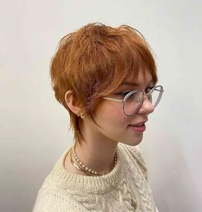 Short Layered Ginger Wixie with Face-Framing Bangs