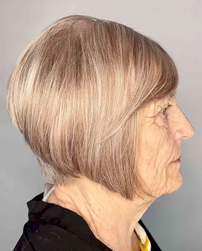 Very Short A-Line Bob with Bangs and Tapered Nape for Senior Women Over Sixty