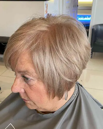 Jaw-Length Mini Layered Bob with Beige Blonde Color for 60-Year-Olds