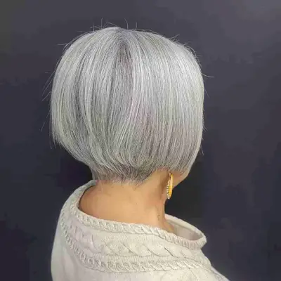 Low-Maintenance Jawline Gray Hair Bob for Seniors Over 60