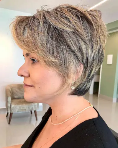 Messy Feathered Layers on Short Hair