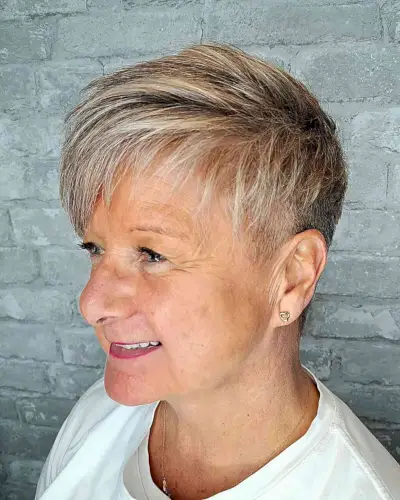 Textured and Undercut Pixie Cut with Fringe for older women with thin hair