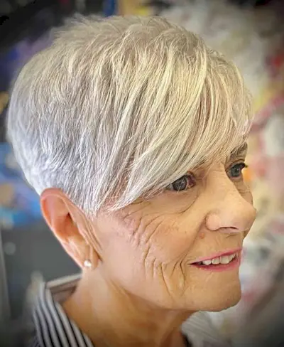 Soft Pearl White Pixie with Bangs for Women Over 70
