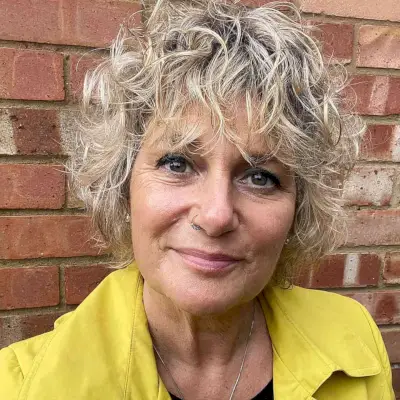 Mature Short Shaggy Curls with Bangs