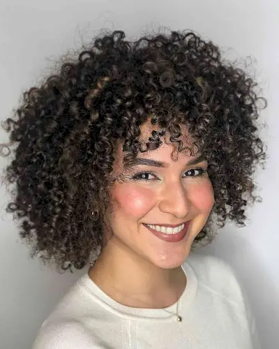 Tight Curly Texture with Bangs for Short Hair