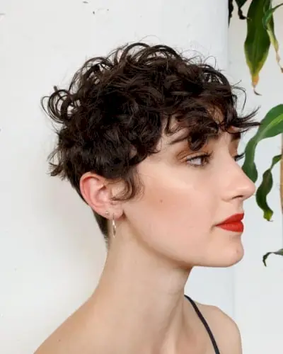 short curly hair with thick bangs