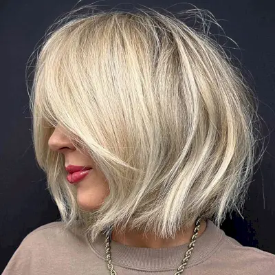 Short Above-the-Shoulder Bob with Volume for women with blonde hair