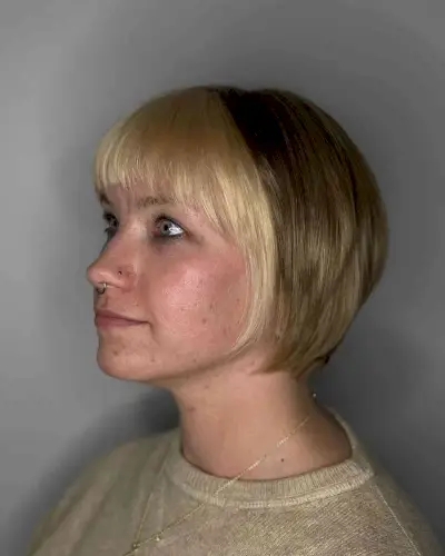 Above the Shoulders Two-Toned Bob with Baby Bangs for Thin Hair