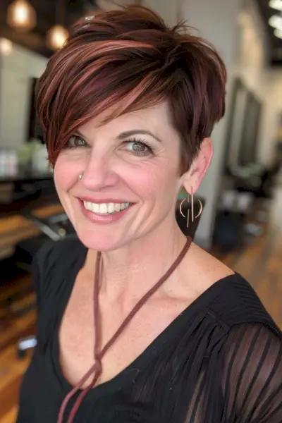 Short Asymmetrical Pixie Cut with Auburn Highlights