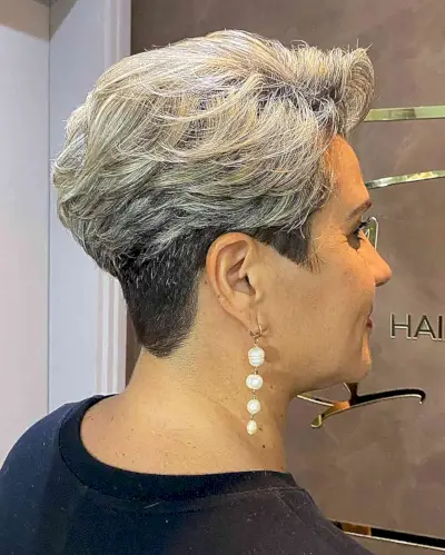 Two-Toned Grey 90s Pixie with Feathered Layers