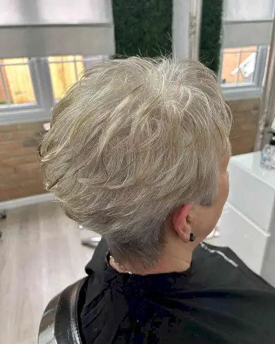 Very Short Choppy Crop with Piece-y Layers on 60-Year-Old Older Women