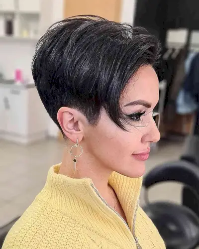 Low-Maintenance Jet Black Pixie Cut with Shaved Sides