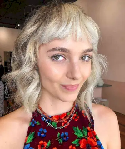 Wavy Long Shaggy Bob with Short Bangs