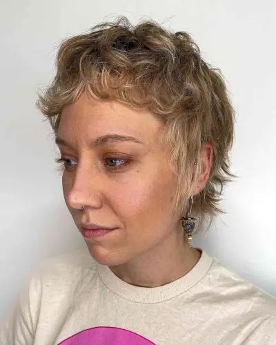 Short Pixie Mullet with Baby Bangs for Wavy Hair