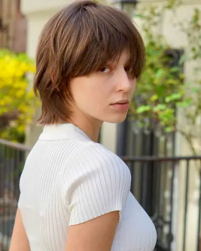 Short Soft Disheveled Shag with Long Bangs