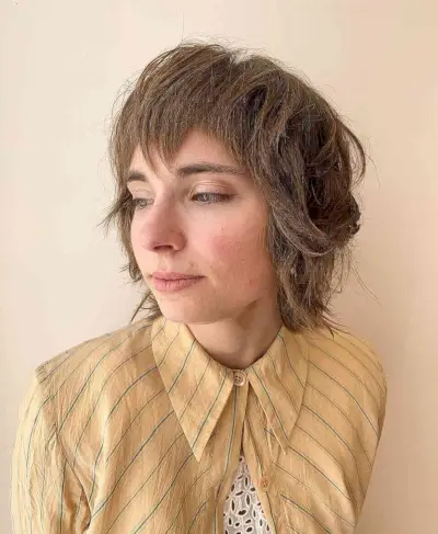 Messy Shag with V-Shaped Bangs for Short Thick Hair